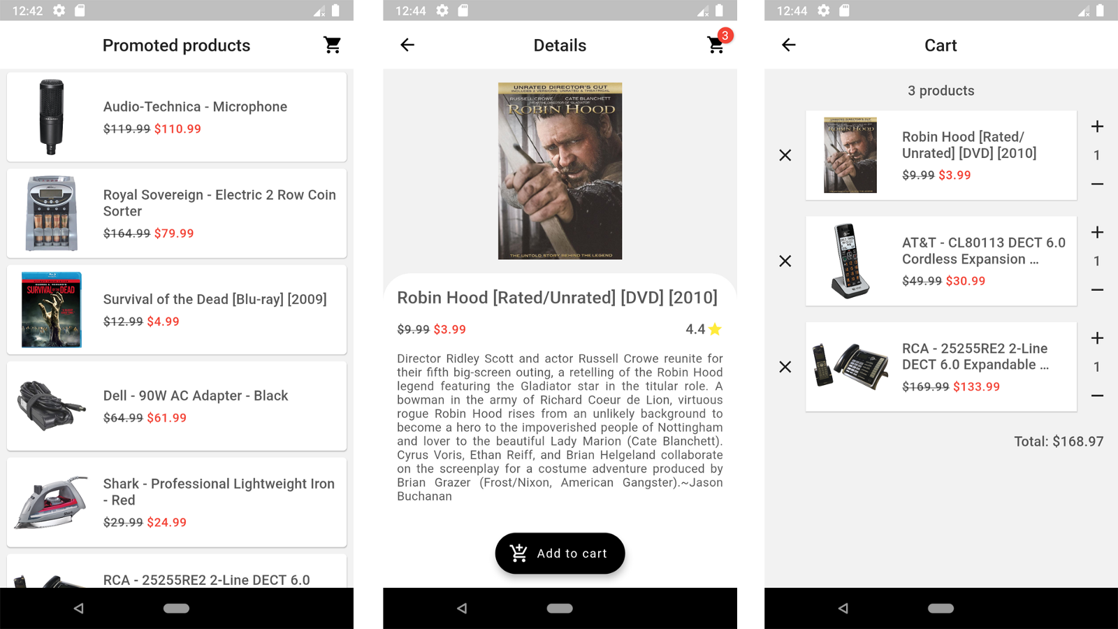 Flutter Shopping App prototype UI