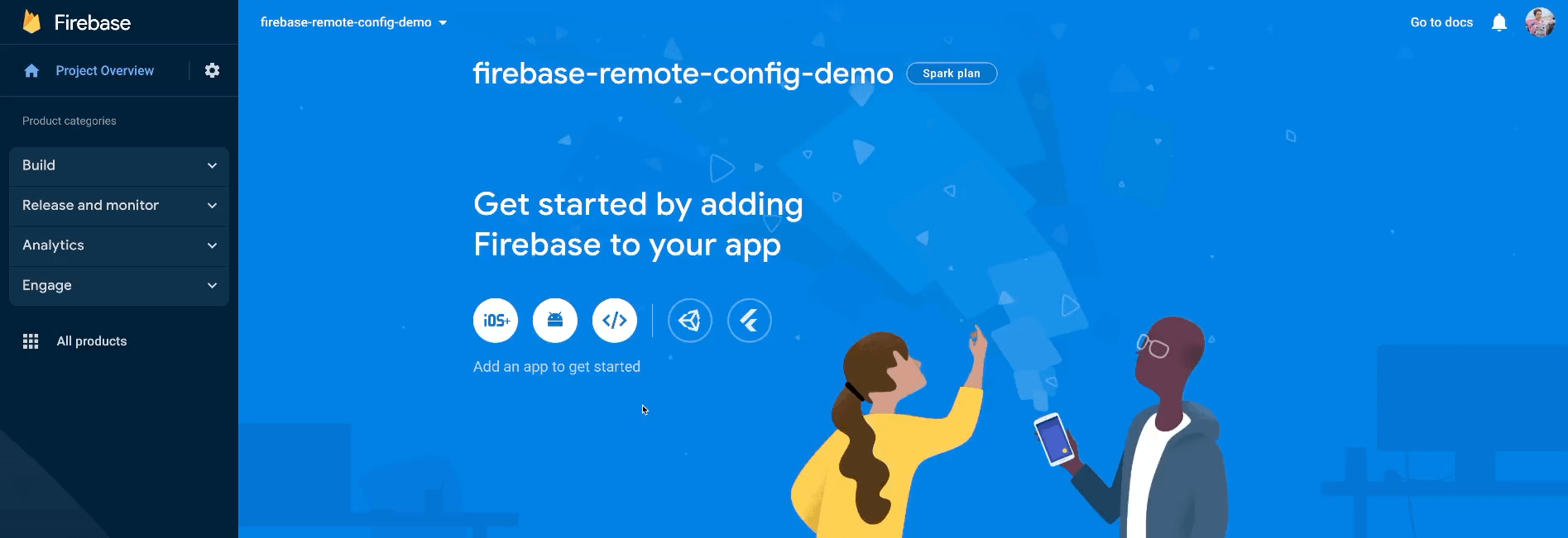 Firebase console - project created