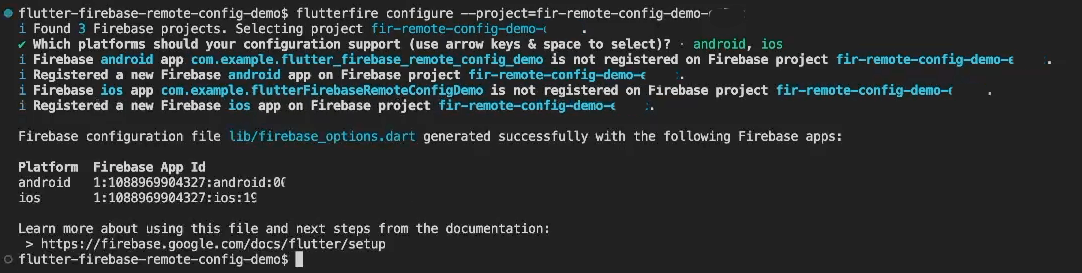 Flutterfire CLI - configure project